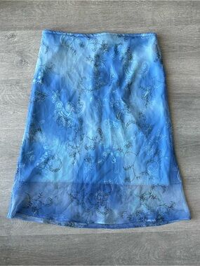 Vintage 90s/Y2K Blue Paisley Mesh Midi Skirt | R Petites | Made in Canada